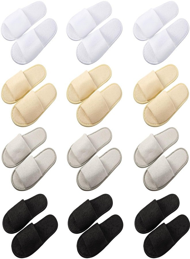 Silicherry 12 Pairs House Slippers for Guests Disposable Open Toe Spa Slippers Unisex Travel Slipper Bulk for Halloween Christmas Wedding Party(Black, White, Khaki, Light Gray,L) - Image 1